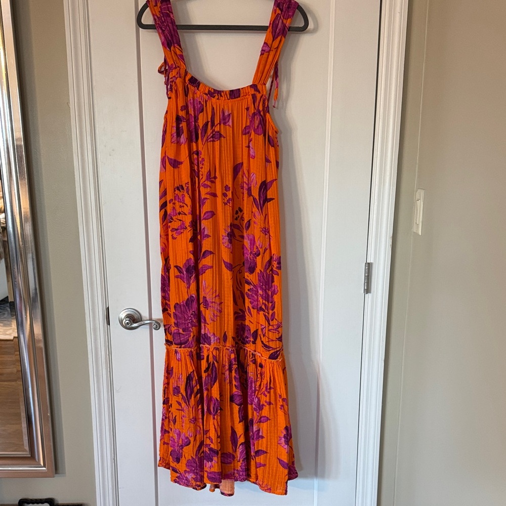 Anthropologie Vibrant Orange and Purple Maxi Dress